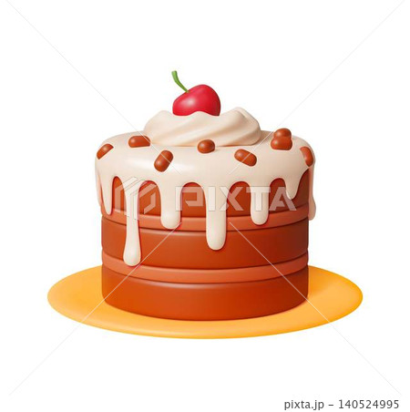 Delicious cartoon cake with cherry topping Delicious cartoon cake with cherry topping 140524995