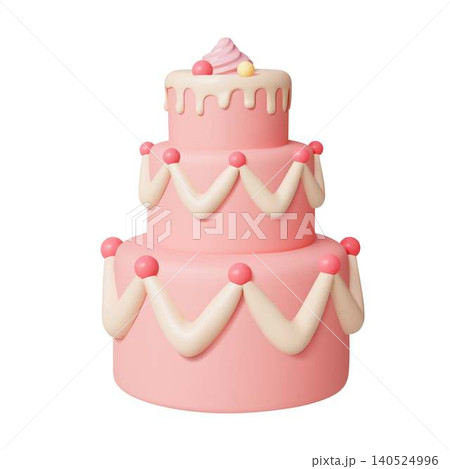 Threetiered pink cake with icing details 140524996