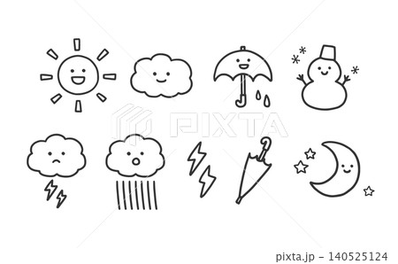 かわいい天気アイコンの線画セット 140525124