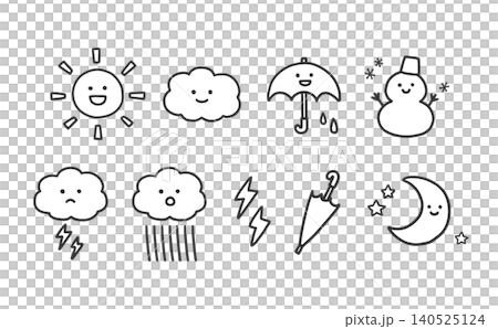 かわいい天気アイコンの線画セット 140525124