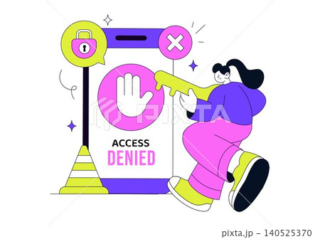 Access Denied Vector Illustration Featuring Cybersecurity Protection, Authentication Failure, User Restriction, Secure Login and Data Access Control 140525370