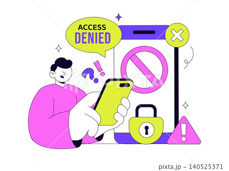 Access Denied Vector Illustration Featuring Cybersecurity Protection, Authentication Failure, User Restriction, Secure Login and Data Access Control Access Denied Vector Illustration Featuring Cybersecurity Protection, Authentication Failure, User Restriction, Secure Login and Data Access Control 140525371