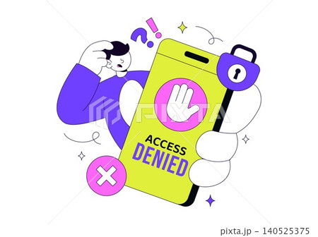 Access Denied Vector Illustration Featuring Cybersecurity Protection, Authentication Failure, User Restriction, Secure Login and Data Access Control 140525375