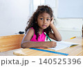 girl is studying and doing her homework in the classroom. 140525396