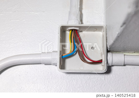 Electrician repair wire in PVC Conduit , renovate home. Electrician repair wire in PVC Conduit , renovate home. 140525418