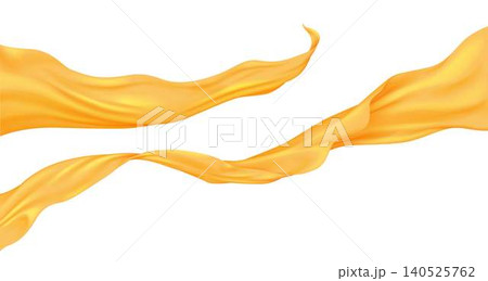 Flowing yellow silk fabric isolated on white 140525762