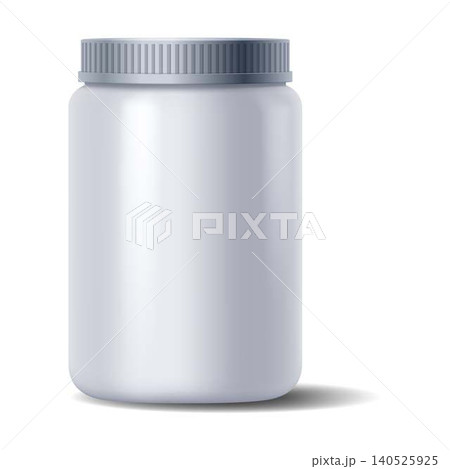 White Plastic Jar with Grey Cap on White Background 140525925
