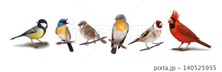 Various Colorful Birds Perched on Branches 140525935