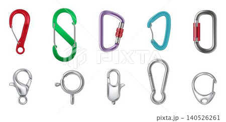 Various Carabiners and Clips Isolated on White Various Carabiners and Clips Isolated on White 140526261