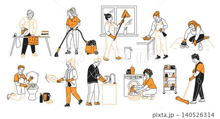Illustration of Diverse Household Chores Illustration of Diverse Household Chores 140526314