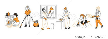 Illustration of Women Doing Various House Chores Illustration of Women Doing Various House Chores 140526320