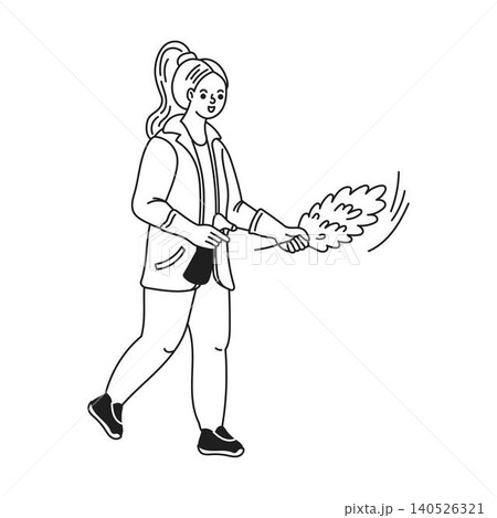 Woman Cleaning with Duster Line Art Illustration Woman Cleaning with Duster Line Art Illustration 140526321