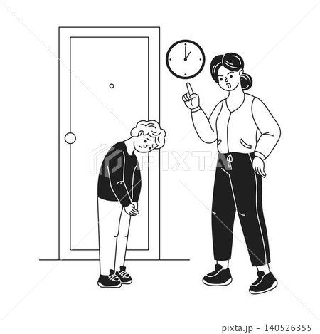 Child Being Scolded by Adult in Black and White Drawing Child Being Scolded by Adult in Black and White Drawing 140526355