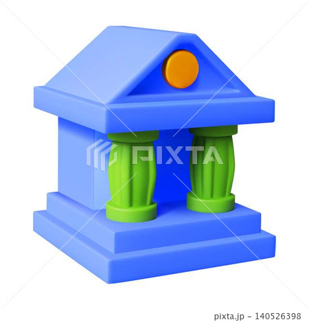Colorful 3D Bank Icon with Columns Colorful 3D Bank Icon with Columns 140526398