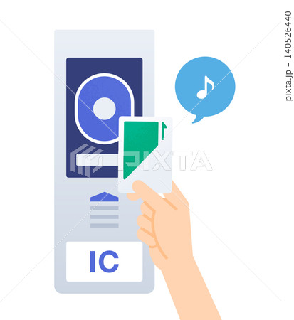 自動改札機に交通系ICカードをタッチして決済する手元のイラスト素材 自動改札機に交通系ICカードをタッチして決済する手元のイラスト素材 140526440