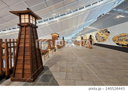 Replica of the Historic Nihonbashi Bridge at Haneda Airport Terminal 3, Traditional Wooden Architecture and Cultural Landmark in Tokyo, Japan. Replica of the Historic Nihonbashi Bridge at Haneda Airport Terminal 3, Traditional Wooden Architecture and Cultural Landmark in Tokyo, Japan. 140526443