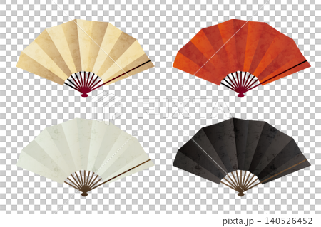 金色、紅色、白色和黑色傳統日式扇子套裝，飾有日式圖案。 140526452
