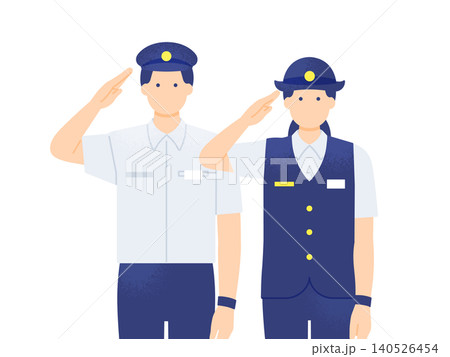 敬礼する夏服の男女駅員 半袖制服の上半身カットのベクターイラスト素材 敬礼する夏服の男女駅員 半袖制服の上半身カットのベクターイラスト素材 140526454
