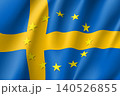 Sweden national flag with a circle of European Union twelve gold stars, symbol of unity with EU, member since 1 January 1995. Realistic vector style illustration 140526855