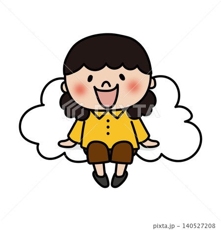雲の上に乗るふわふわの天パの子供(女の子) 雲の上に乗るふわふわの天パの子供(女の子) 140527208