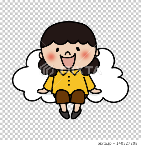 雲の上に乗るふわふわの天パの子供(女の子) 雲の上に乗るふわふわの天パの子供(女の子) 140527208