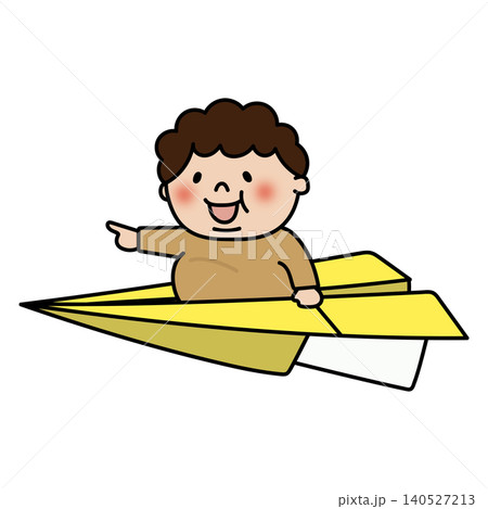 紙飛行機に乗るぽっちゃりした天パの子供(男の子) 紙飛行機に乗るぽっちゃりした天パの子供(男の子) 140527213