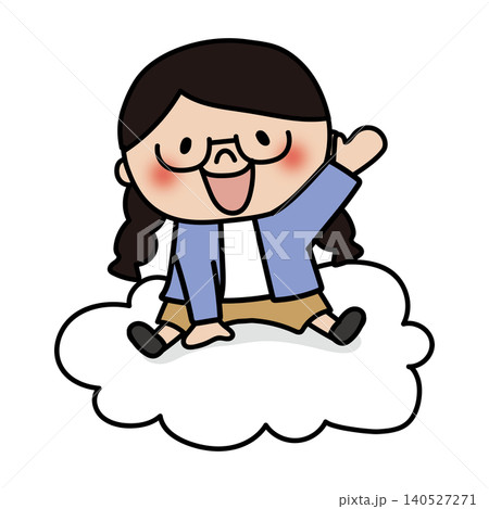 雲の上に乗る眼鏡を掛けた三つ編みの子供(女の子) 雲の上に乗る眼鏡を掛けた三つ編みの子供(女の子) 140527271