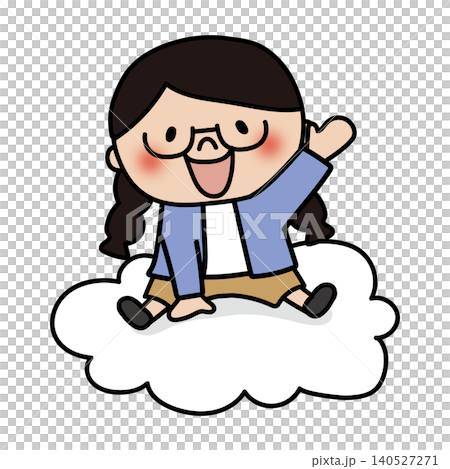 雲の上に乗る眼鏡を掛けた三つ編みの子供(女の子) 雲の上に乗る眼鏡を掛けた三つ編みの子供(女の子) 140527271