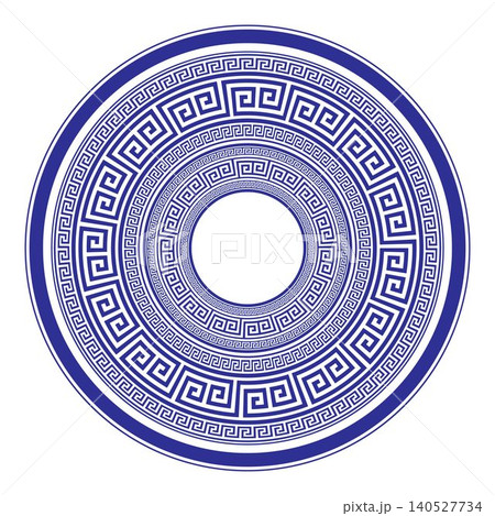 Round blue classic frame with Greek pattern. Greek meander. Patterns of Greece, ancient Rome. Circle european border. Typical egyptian, assyrian, greek motive. For pottery, tiles, frescoe, plate Round blue classic frame with Greek pattern. Greek meander. Patterns of Greece, ancient Rome. Circle european border. Typical egyptian, assyrian, greek motive. For pottery, tiles, frescoe, plate 140527734