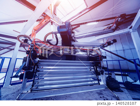 Modern automated production line in factory. Plastic bag manufacturing process 140528107
