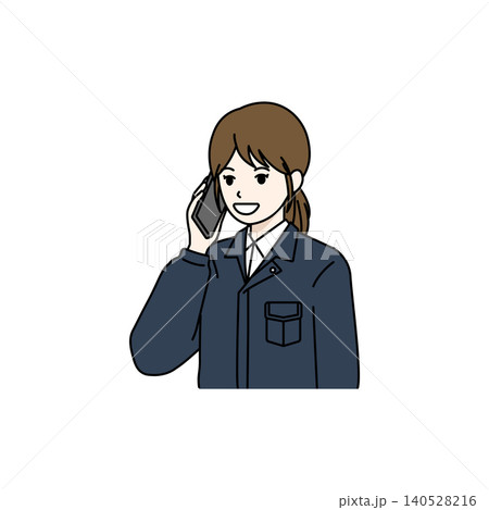 女性作業員 電話 通話 連絡 報告 ネイビー 女性作業員 電話 通話 連絡 報告 ネイビー 140528216