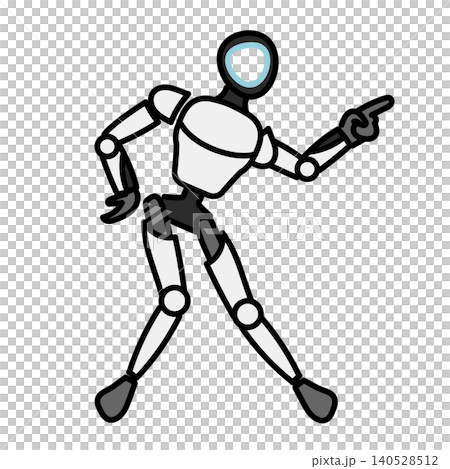 Illustration material: Vector illustration of a humanoid robot pointing to the side and dancing or posing nimbly. 140528512