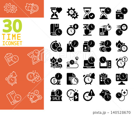 30 Time management and schedule solid icons vector. 30 Time management and schedule solid icons vector. 140528670