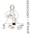 ハンドドリップコーヒーを淹れる女性の線画イラスト 140529169