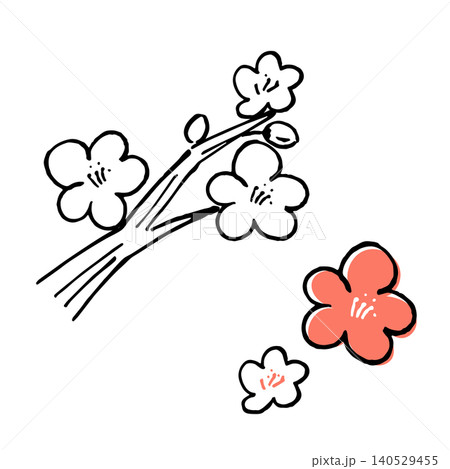 シンプルな手描きの梅の花のイラスト シンプルな手描きの梅の花のイラスト 140529455
