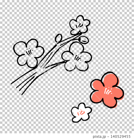 シンプルな手描きの梅の花のイラスト シンプルな手描きの梅の花のイラスト 140529455