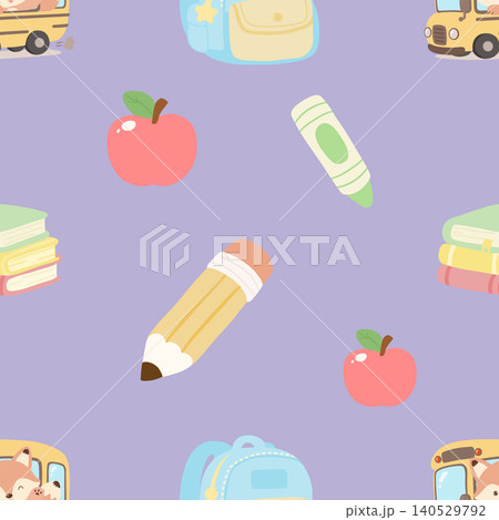 Hand Drawn Back to School Seamless Pattern with School Supplies 140529792