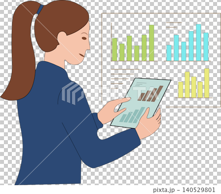 Businesswoman holding digital tablet analyzing financial growth bar charts vector illustration Businesswoman holding digital tablet analyzing financial growth bar charts vector illustration 140529801