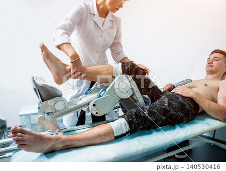 Patient on CPM (continuous passive range of motion) machines. Patient on CPM (continuous passive range of motion) machines. 140530416