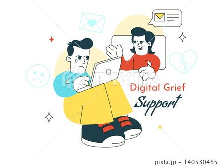 Digital Grief Support Illustration Featuring Online Counseling, Emotional Wellness Assistance, Virtual Mental Health Care, and Recovery Support Digital Grief Support Illustration Featuring Online Counseling, Emotional Wellness Assistance, Virtual Mental Health Care, and Recovery Support 140530485