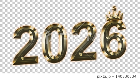 Golden 2026 numbers with a crown design, featuring a shiny metallic finish and a three-dimensional appearance, suitable for New Year's celebrations and festive graphics Golden 2026 numbers with a crown design, featuring a shiny metallic finish and a three-dimensional appearance, suitable for New Year's celebrations and festive graphics 140530534