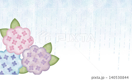 雨の中の紫陽花と雨に濡れたフレーム　16：9 140530844