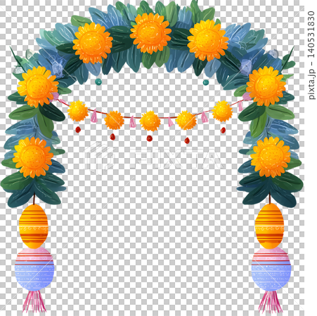 Indian Marigold Garland Floral Frame for Festival Indian Marigold Garland Floral Frame for Festival 140531830