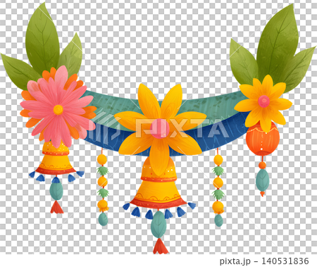 Indian Marigold Garland Floral Frame for Festival Indian Marigold Garland Floral Frame for Festival 140531836