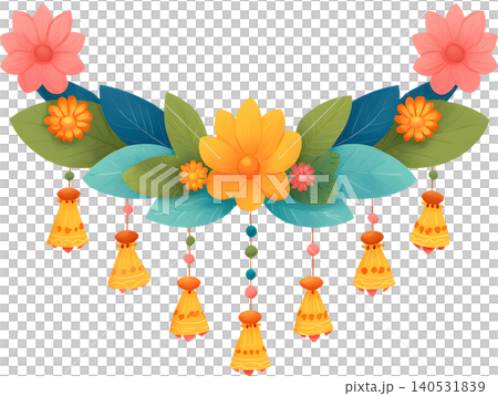 Indian Marigold Garland Floral Frame for Festival Indian Marigold Garland Floral Frame for Festival 140531839