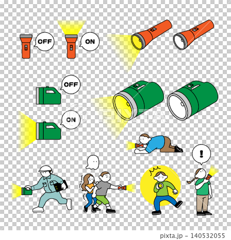 懐中電灯と懐中電灯を使う人のイラスト 懐中電灯と懐中電灯を使う人のイラスト 140532055