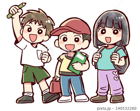 塾に通う勉強道具を持った子供たち 塾に通う勉強道具を持った子供たち 140532260