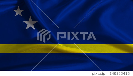 Curacao flag with cloth textured background. National flag of Curacao with realistic texture Curacao flag with cloth textured background. National flag of Curacao with realistic texture 140533416