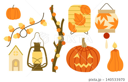Autumn Light Vector Set Flat Geometric Pumpkin Lantern Candle Collection Autumn Light Vector Set Flat Geometric Pumpkin Lantern Candle Collection 140533970
