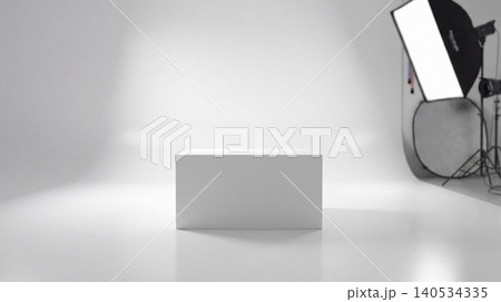Professional product display pedestal in bright studio with softbox light pedestal platform photography background minimalist backdrop professional geometric presentation template lighting 140534335